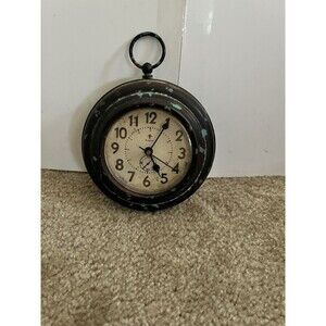 Vintage Antique Paris Wall Clock Brown Round Wood Rustic Farm Cottage Battery